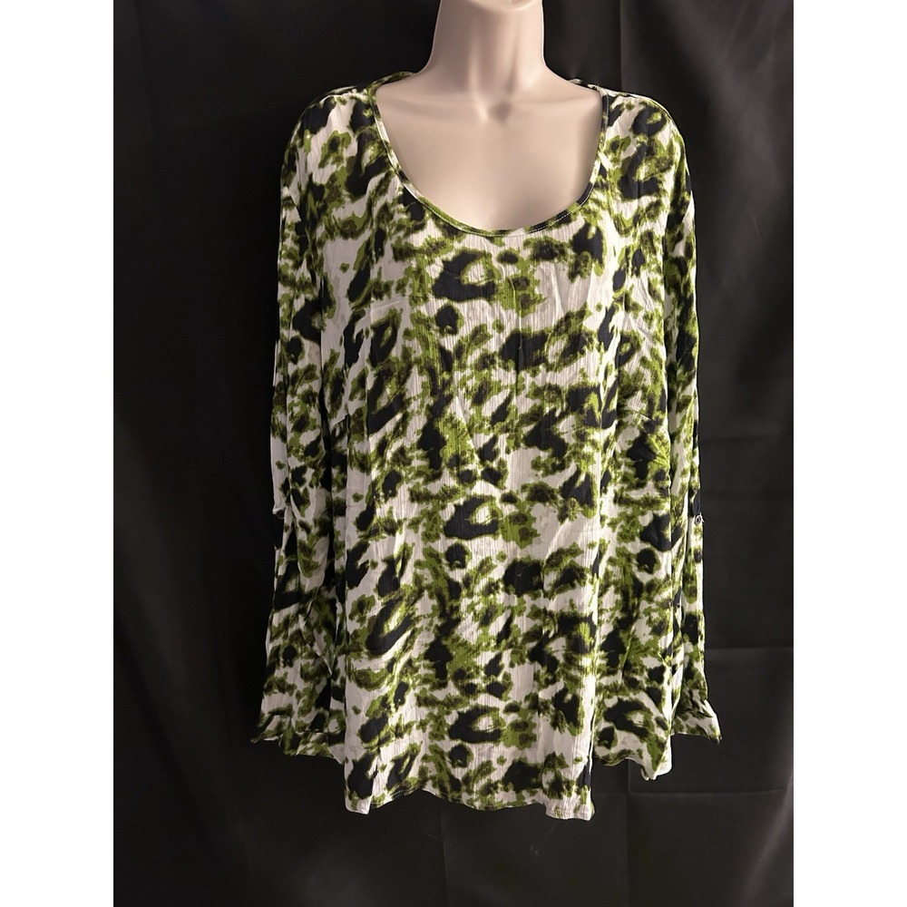 New Size 22 Ashley Stewart Green Multi Top #1449*12